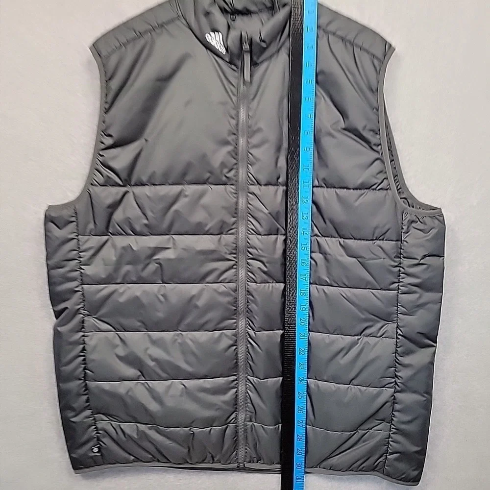 ADIDAS Puffer Vest Men's 2XL Gray Three Stripe Logo Sporty Eco Friendly Material